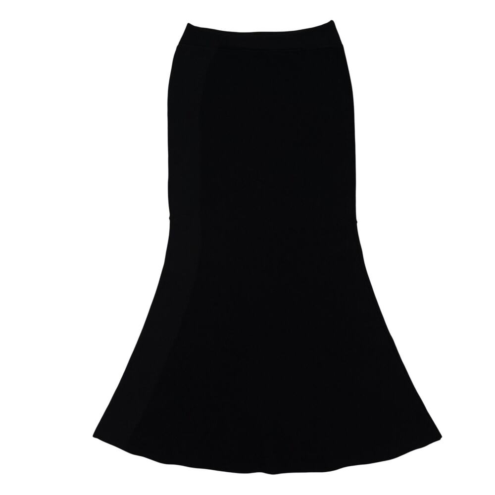 Sally LaPointe Midi Sweater Skirt Black Viscose Blend Flare Mermaid Hem Size S